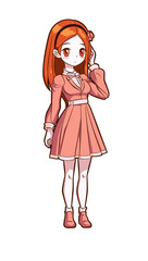 Girl wearing a pink dress in anime cartoon character style