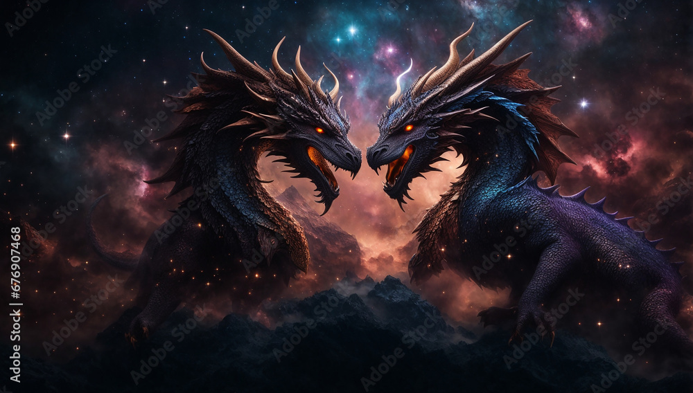 Poster nebulae in the shape of celestial dragons, representing the mythical nature of the universe - ai gen