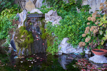 Fountain on a walking path at the village of Nemi, Castelli Romani, Rome, Italy