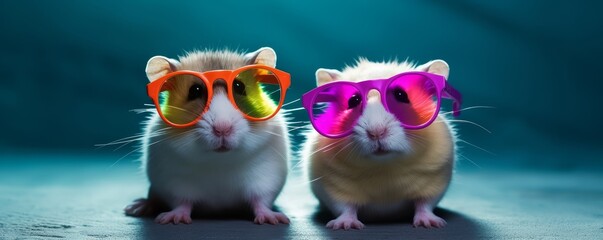 gerbils or hamsters wearing colorful sunglasses, Generative AI - obrazy, fototapety, plakaty