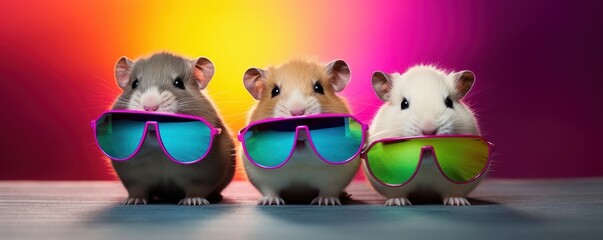 gerbils or hamsters wearing colorful sunglasses, Generative AI - obrazy, fototapety, plakaty