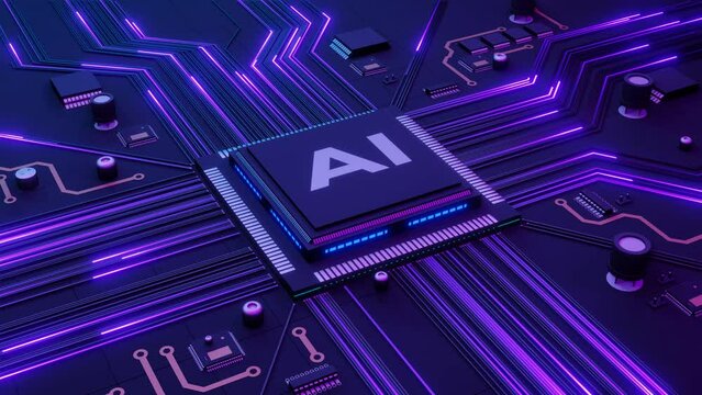  AI Chip Connection Visualized on a Futuristic Motherboard