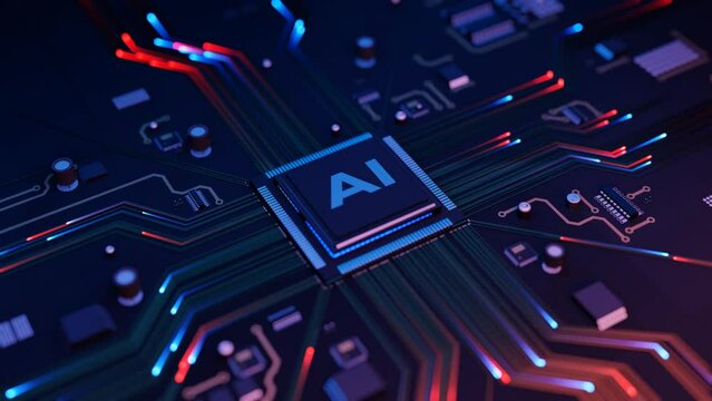 Close-Up of an AI Chip Connecting to a Futuristic Motherboard