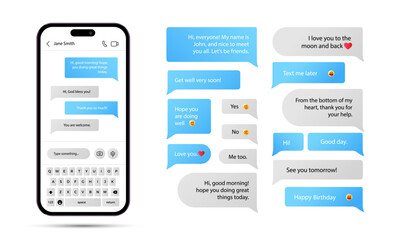 Set of bubbles with gradient background in text format, Chat conversation in modern smartphone on white background eps10