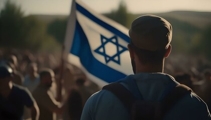 Israeli Flag with man