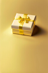Obraz na płótnie Canvas Uma caixa de presente amarela com fita amarela e fundo dourado. Tom sobre tom.