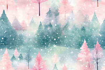 Forest Of Winter - Christmas Seamless Pattern - Floral aesthetic - obrazy, fototapety, plakaty