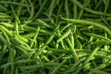 fresh appetizing green beans at the bazaar on the island of Cyprus in autumn 1