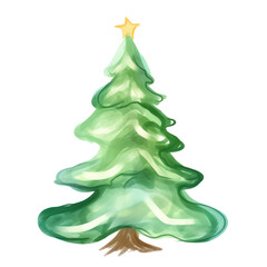 watercolor christmas tree decoration element isolated