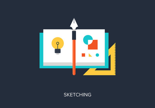 Abstract flat vector illustration of sketching concept. Elements for mobile and web applications.