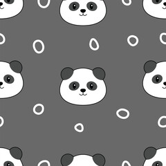 Cute panda cartoon seamless pattern background with grey background