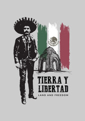 VECTORS. Editable poster for the Mexican Revolution, November 20. General Emiliano Zapata, Monument to the Revolution, flag, freedom, liberty, slogan, graffiti