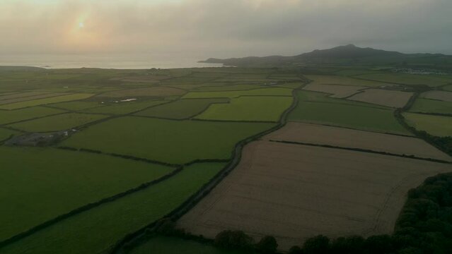 Birds eye view of the fields in Wales near St. Davids in western England