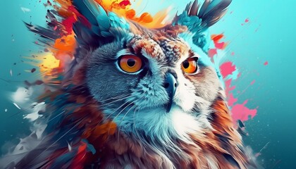 a close up of an owl with paint splatters on it's face, digital art animal photo, hyperrealistic robot owl, vibrant realistic, detailed beautiful animals, beautiful art uhd 4 k, beautiful brush 