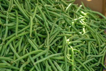 fresh appetizing green beans at the bazaar on the island of Cyprus in autumn 2