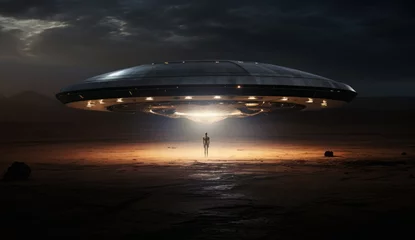 Poster Landing flying saucer and extraterrestrial alien © Gary