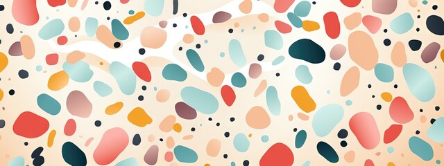 Fototapeta premium Terrazzo doodle scribble backdrop drawing pattern. Great as a simple background. Fun wallpaper for children. Geometrical shapes and lines, dots. Generative AI, AI