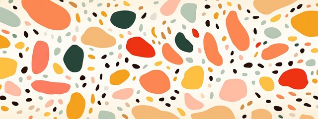 Fototapeta premium Terrazzo doodle scribble backdrop drawing pattern. Great as a simple background. Fun wallpaper for children. Geometrical shapes and lines, dots. Generative AI, AI