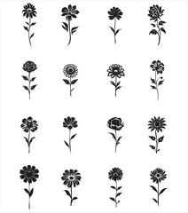 wild flowers set,silhouettes of flowers,eps,drawing,editable and print ready,for wall art,cutting file