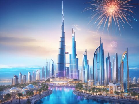 New Year fireworks over the city of Dubai
