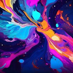 Flowing liquid paint. Bright and colorful .sychedelic  abstract liquid background. Neon color palette.