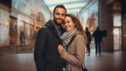 happy couple at art museum