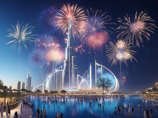 New Year fireworks over the city of Dubai