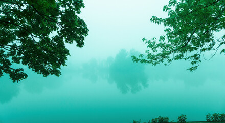 A lake on a foggy morning