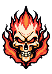 Flaming skull vector, suitable for stickers, ready to print, rearrangable.