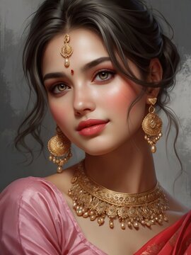 portrait of a woman in Indian dress sadi