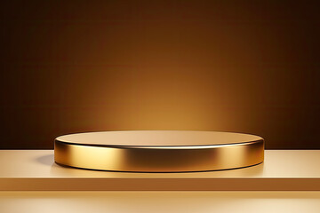 Gold product podium stand background. Premium stage platform, advertising mockup. Golden product stand template 