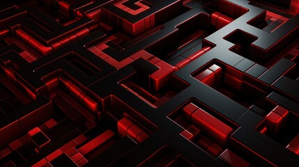 An abstract background featuring 3D graphic abstract geometric wall art of a spacer, designed in the cyberpunk futurism style with a robotic feel. Dark red and black hues complement bold futuristic  - obrazy, fototapety, plakaty