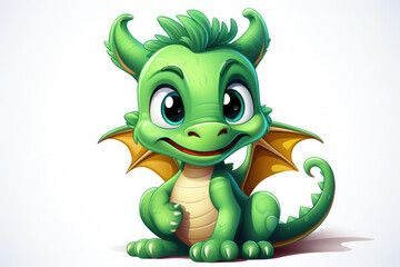 Fototapeta premium Cute cartoon green dragon on a white background. The dragon is the symbol of 2024. New Year holiday illustration. Happy New Year!