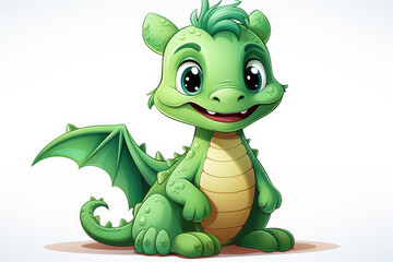 Naklejka premium Cute cartoon green dragon on a white background. The dragon is the symbol of 2024. New Year holiday illustration. Happy New Year!