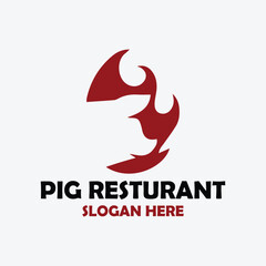 pig pork restaurant logo design vector	