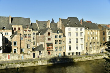 Fototapeta na wymiar L'architecture typique et ancien des bâtiments longeant la Sambre au centre historique de Namur 