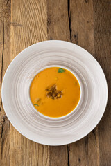 Pumpkin puree soup. Close up