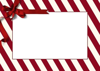 Red white stripes with red ribbon christmas frame  with copy space area. Candy cane style