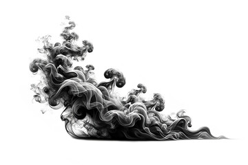 Elegant monochrome smoke swirls on a white backdrop, ideal for backgrounds in design projects and conceptual art.