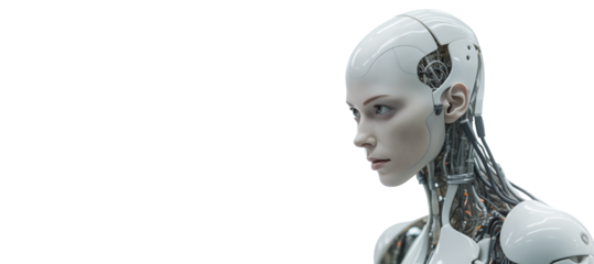 portrait of AI robotic woman with space for text