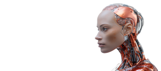 portrait of AI robotic woman with space for text