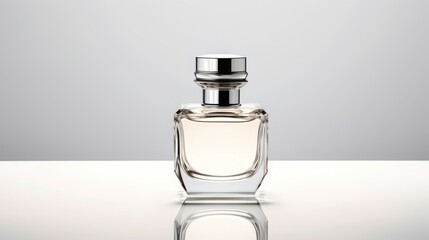 Transparent glass bottle with perfume. - obrazy, fototapety, plakaty