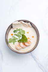 The shrimp soup. Close up