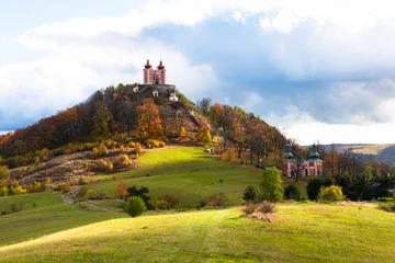 Fotobehang Calvary in Banská Štiavnica, Baroque Calvary, Slovakia, Banská Štiavnica UNESCO historical town at autumn © sola_sola