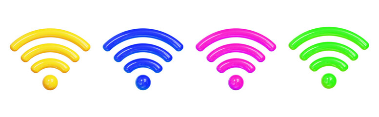3d set Wifi  icon yellow color. Cartoon minimal style. Online communication concept. Stock vector illustration.