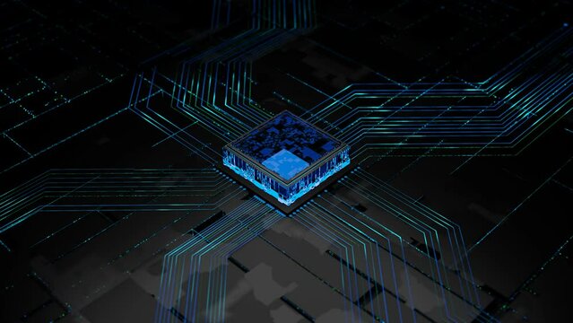 High-Tech Visualization: CPU Activation on Motherboard with Energy Pulse Expansion.