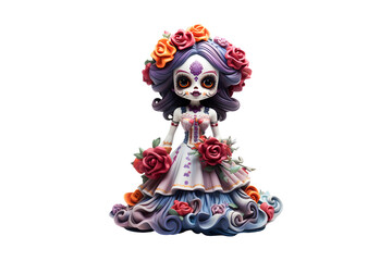 Calavera doll isolated on transparent and white background