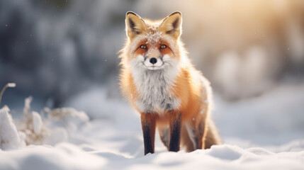 Obraz premium Red fox standing in the snow.