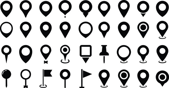 Location map pin icons set. Modern map marker collection. Pinpoint. Location pin icon. Map pin place marker. Map marker pointer icon. GPS location symbol. Flat style vector