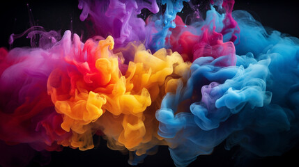 Abstract multicolored powder explosion on a black background.Generative AI